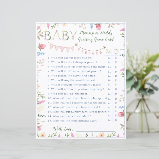 Floral ABC Alphabet Baby shower Mama Papa Spel (Staand voorkant)