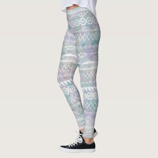 Floral Abstract Aztec Tribal Paars Blue Pattern Leggings (Links)
