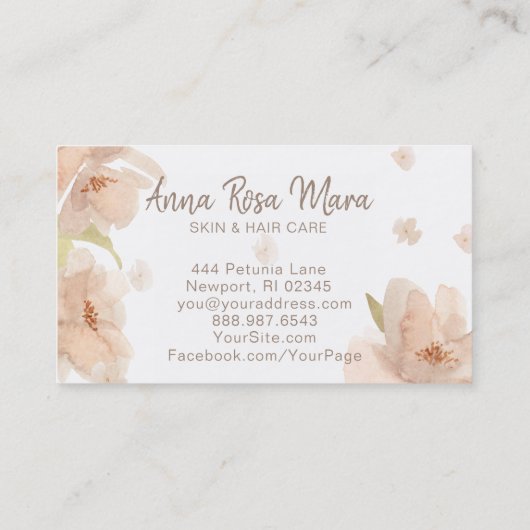 *~* Floral Abstract Beige Perzik Zachte Waterverf Visitekaartje (Achterkant)