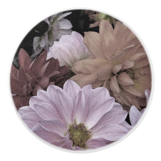 Floral Abstract Dahlia Garden Flowers Ceramic Knob Keramische Knop (Voorkant)