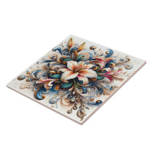 Floral Abstract Design met Lily bij zonsopgang Tegeltje