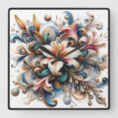 Floral Abstract Design met Lily bij zonsopgang Vierkante Klok (Voorkant)