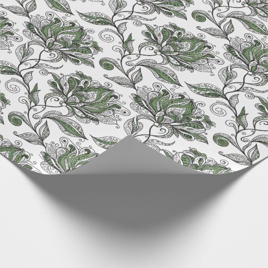 Floral Abstract Doodle Art Style Shades of Green Cadeaupapier (Hoek)