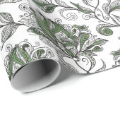 Floral Abstract Doodle Art Style Shades of Green Cadeaupapier (Rol Hoek)