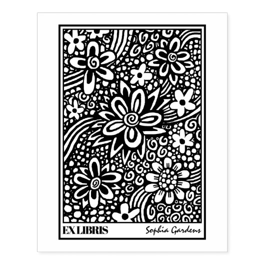 Floral Abstract Ex Libris Rubber Stempel (Afrduk)