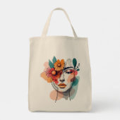 Floral Abstract Face Art Canvas tas (Achterkant)