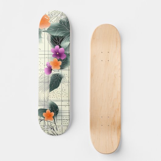 Floral Abstract Grid Schaats Deck Persoonlijk Skateboard (Voorkant)