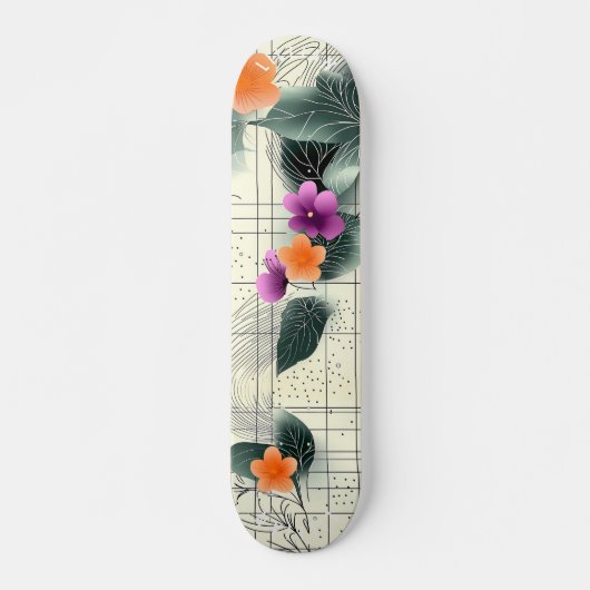 Floral Abstract Grid Schaats Deck Persoonlijk Skateboard (Voorkant)