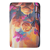 Floral Abstract Kunst Oranje Rode Blauwe Bloemen Badmat (Voorkant Verticaal)
