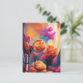 Floral Abstract Kunst Oranje Rode Blauwe Bloemen Briefkaart (Staand voorkant)