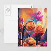 Floral Abstract Kunst Oranje Rode Blauwe Bloemen Briefkaart (Voorkant / Achterkant)
