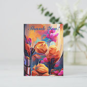 Floral Abstract Kunst Oranje Rode Blauwe Bloemen Briefkaart (Staand voorkant)