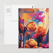 Floral Abstract Kunst Oranje Rode Blauwe Bloemen Briefkaart (Voorkant / Achterkant)