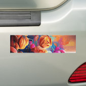 Floral Abstract Kunst Oranje Rode Blauwe Bloemen Bumpersticker (Op auto)