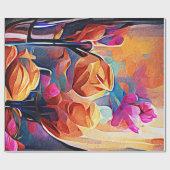 Floral Abstract Kunst Oranje Rode Blauwe Bloemen Cadeaupapier (Vlak)