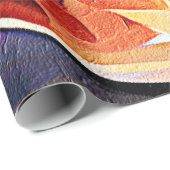 Floral Abstract Kunst Oranje Rode Blauwe Bloemen Cadeaupapier (Rol Hoek)