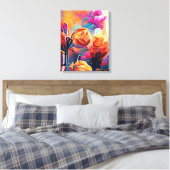 Floral Abstract Kunst Oranje Rode Blauwe Bloemen Canvas Afdruk (Insitu (Slaapkamer))