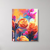 Floral Abstract Kunst Oranje Rode Blauwe Bloemen Canvas Afdruk (Voorkant)