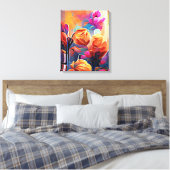Floral Abstract Kunst Oranje Rode Blauwe Bloemen Canvas Afdruk (Insitu (Slaapkamer))