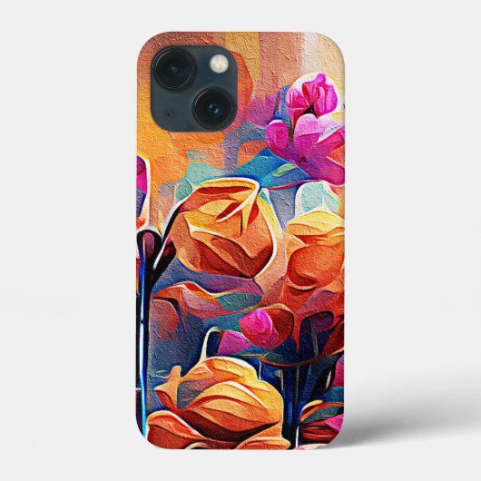 Floral Abstract Kunst Oranje Rode Blauwe Bloemen Case-Mate iPhone Case (Achterkant)