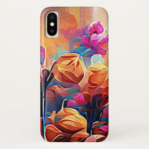 Floral Abstract Kunst Oranje Rode Blauwe Bloemen Case-Mate iPhone Case