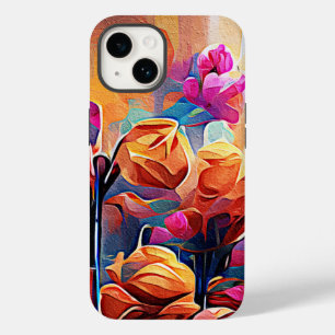 Floral Abstract Kunst Oranje Rode Blauwe Bloemen Case-Mate iPhone 14 Hoesje