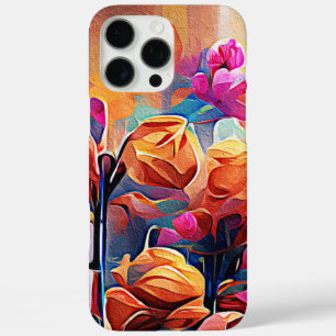Floral Abstract Kunst Oranje Rode Blauwe Bloemen iPhone 16 Pro Max Hoesje