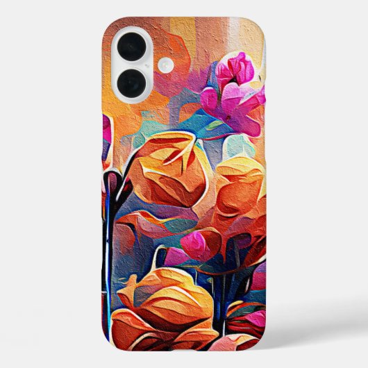 Floral Abstract Kunst Oranje Rode Blauwe Bloemen Case-Mate iPhone Case (Achterkant)