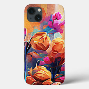Floral Abstract Kunst Oranje Rode Blauwe Bloemen Case-Mate iPhone Case