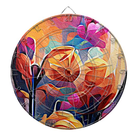 Floral Abstract Kunst Oranje Rode Blauwe Bloemen Dartbord (Voorkant)