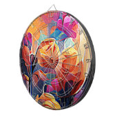 Floral Abstract Kunst Oranje Rode Blauwe Bloemen Dartbord (Voorkant Rechts)