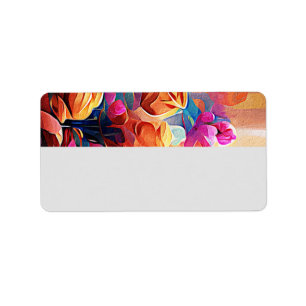Floral Abstract Kunst Oranje Rode Blauwe Bloemen Etiket