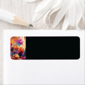 Floral Abstract Kunst Oranje Rode Blauwe Bloemen Etiket (Insitu)