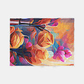 Floral Abstract Kunst Oranje Rode Blauwe Bloemen Fleece Deken (Voorkant (Horizontaal))