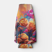 Floral Abstract Kunst Oranje Rode Blauwe Bloemen Flesjeskoeler (Voorkant)
