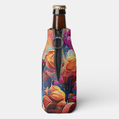 Floral Abstract Kunst Oranje Rode Blauwe Bloemen Flesjeskoeler (Fles Achterkant)