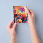 Floral Abstract Kunst Oranje Rode Blauwe Bloemen Flyer (Hand)
