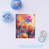 Floral Abstract Kunst Oranje Rode Blauwe Bloemen Flyer (Enkel)