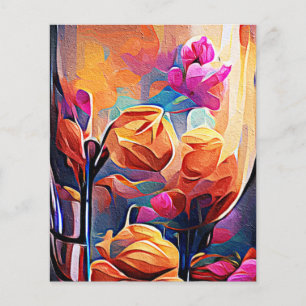 Floral Abstract Kunst Oranje Rode Blauwe Bloemen Flyer