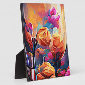 Floral Abstract Kunst Oranje Rode Blauwe Bloemen Fotoplaat (Zijkant)