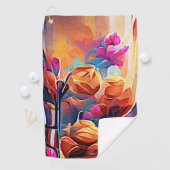 Floral Abstract Kunst Oranje Rode Blauwe Bloemen Golfhanddoek (Insitu)
