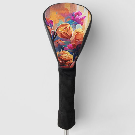 Floral Abstract Kunst Oranje Rode Blauwe Bloemen Golfheadcover (Voorkant)