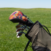 Floral Abstract Kunst Oranje Rode Blauwe Bloemen Golfheadcover (Insitu)