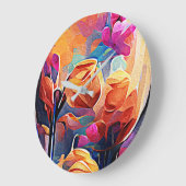 Floral Abstract Kunst Oranje Rode Blauwe Bloemen Grote Klok (Hoek)
