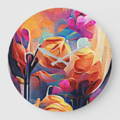 Floral Abstract Kunst Oranje Rode Blauwe Bloemen Grote Klok (Voorkant)