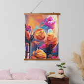 Floral Abstract Kunst Oranje Rode Blauwe Bloemen Hangend Wandkleed (Slaapkamer)