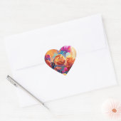 Floral Abstract Kunst Oranje Rode Blauwe Bloemen Hart Sticker (Envelop)
