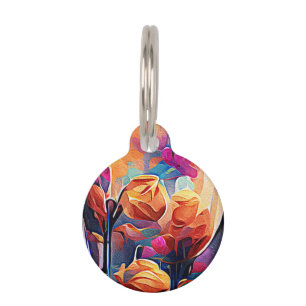 Floral Abstract Kunst Oranje Rode Blauwe Bloemen Huisdierpenning