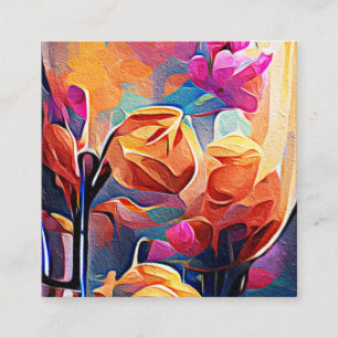 Floral Abstract Kunst Oranje Rode Blauwe Bloemen Informatiekaartje