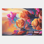 Floral Abstract Kunst Oranje Rode Blauwe Bloemen Inpakpapier Vel (Voorkant 2)